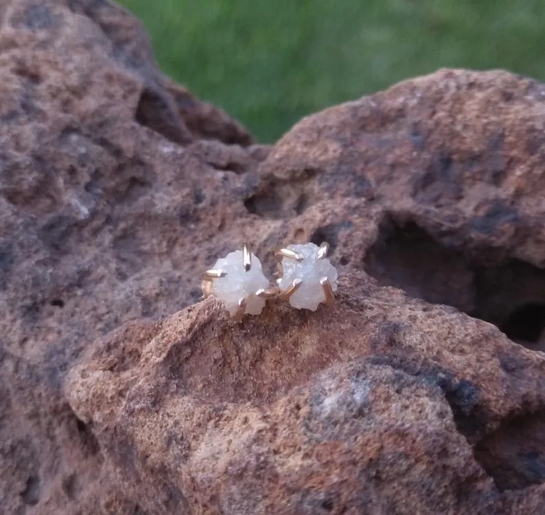 Diamond Studs | Diamond Earrings | Raw Rough Stone & Diamond Jewelry
