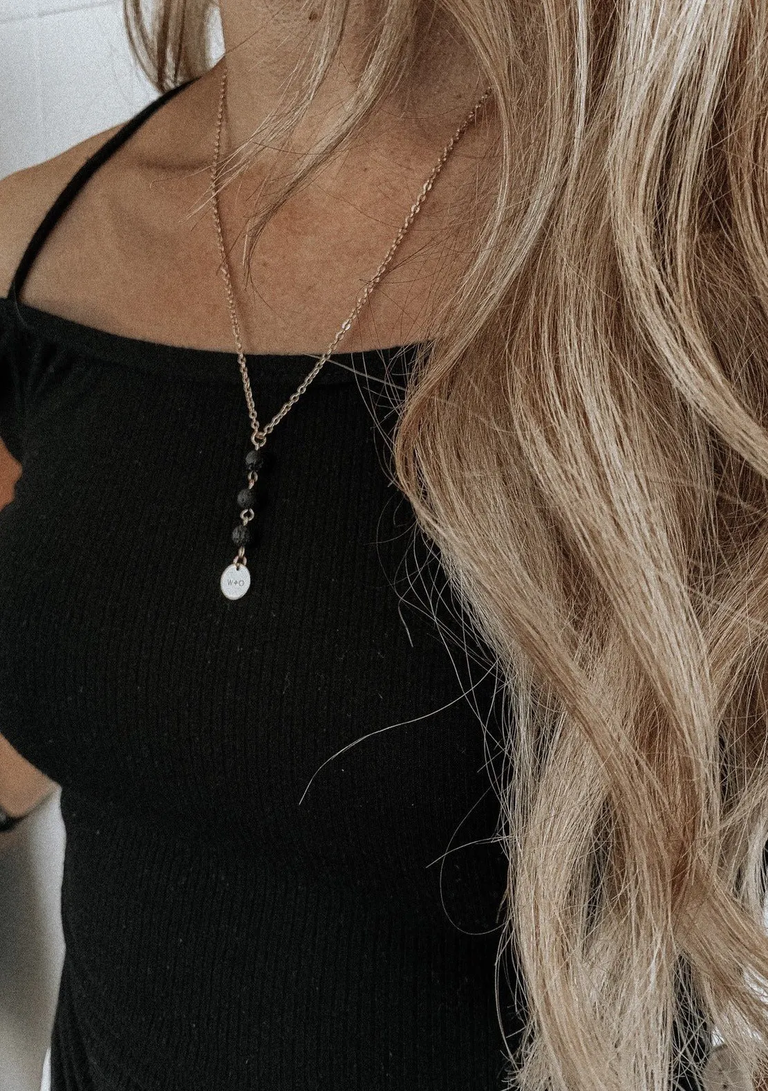 Diffuser Necklaces: Black Lava Stone and White Druzy Quartz