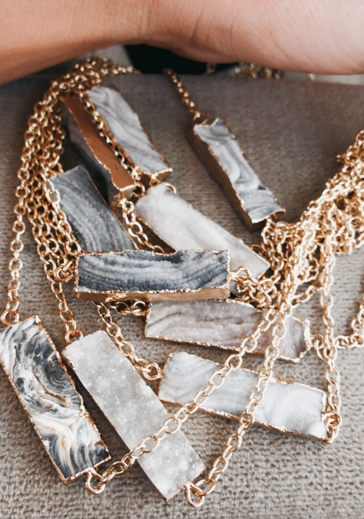 Diffuser Necklaces: Black Lava Stone and White Druzy Quartz