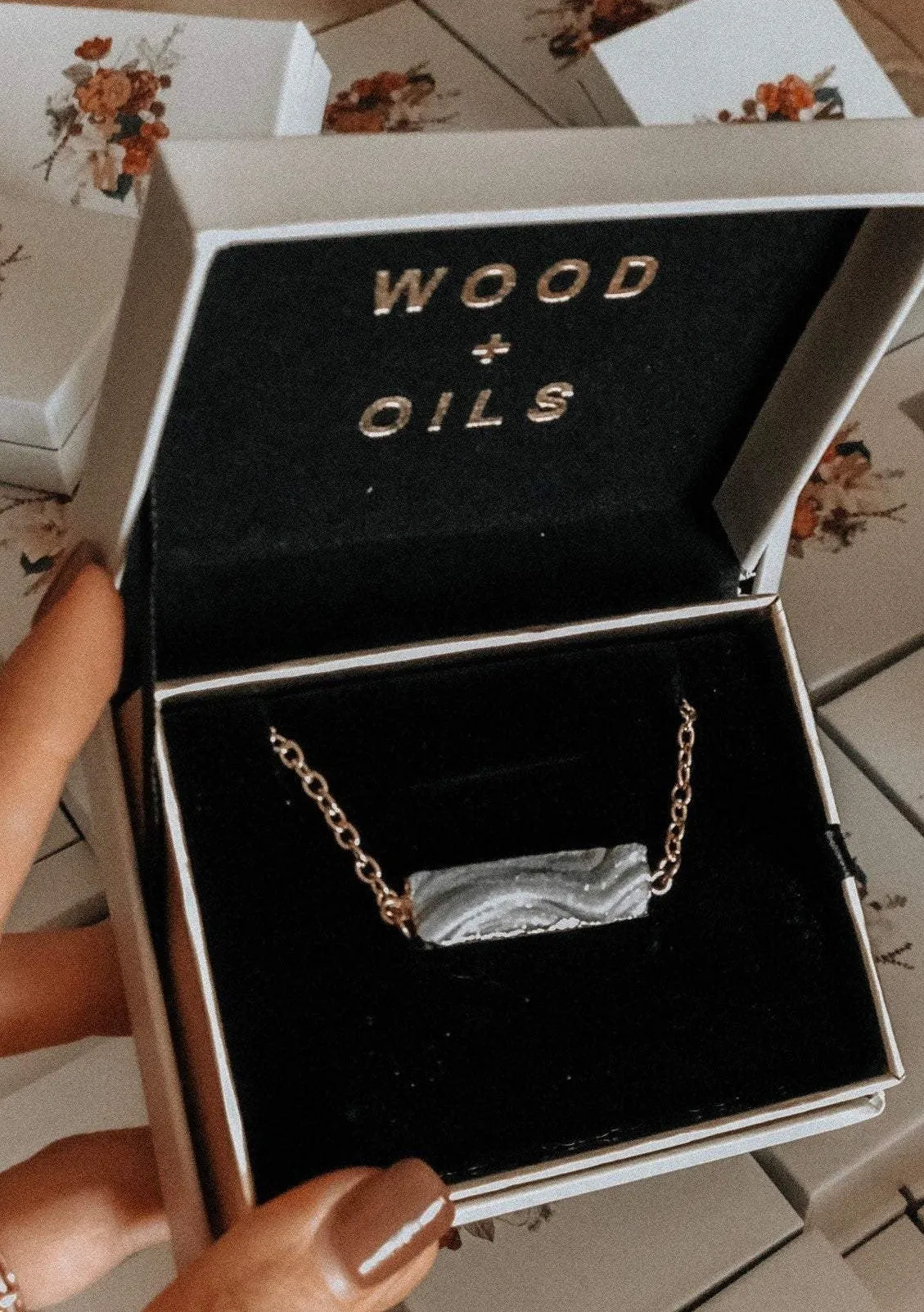Diffuser Necklaces: Black Lava Stone and White Druzy Quartz