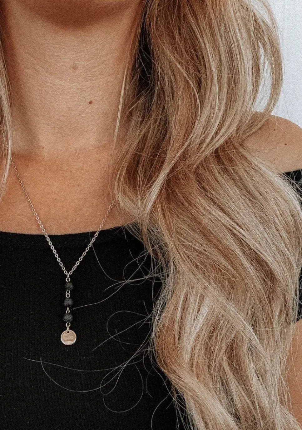 Diffuser Necklaces: Black Lava Stone and White Druzy Quartz
