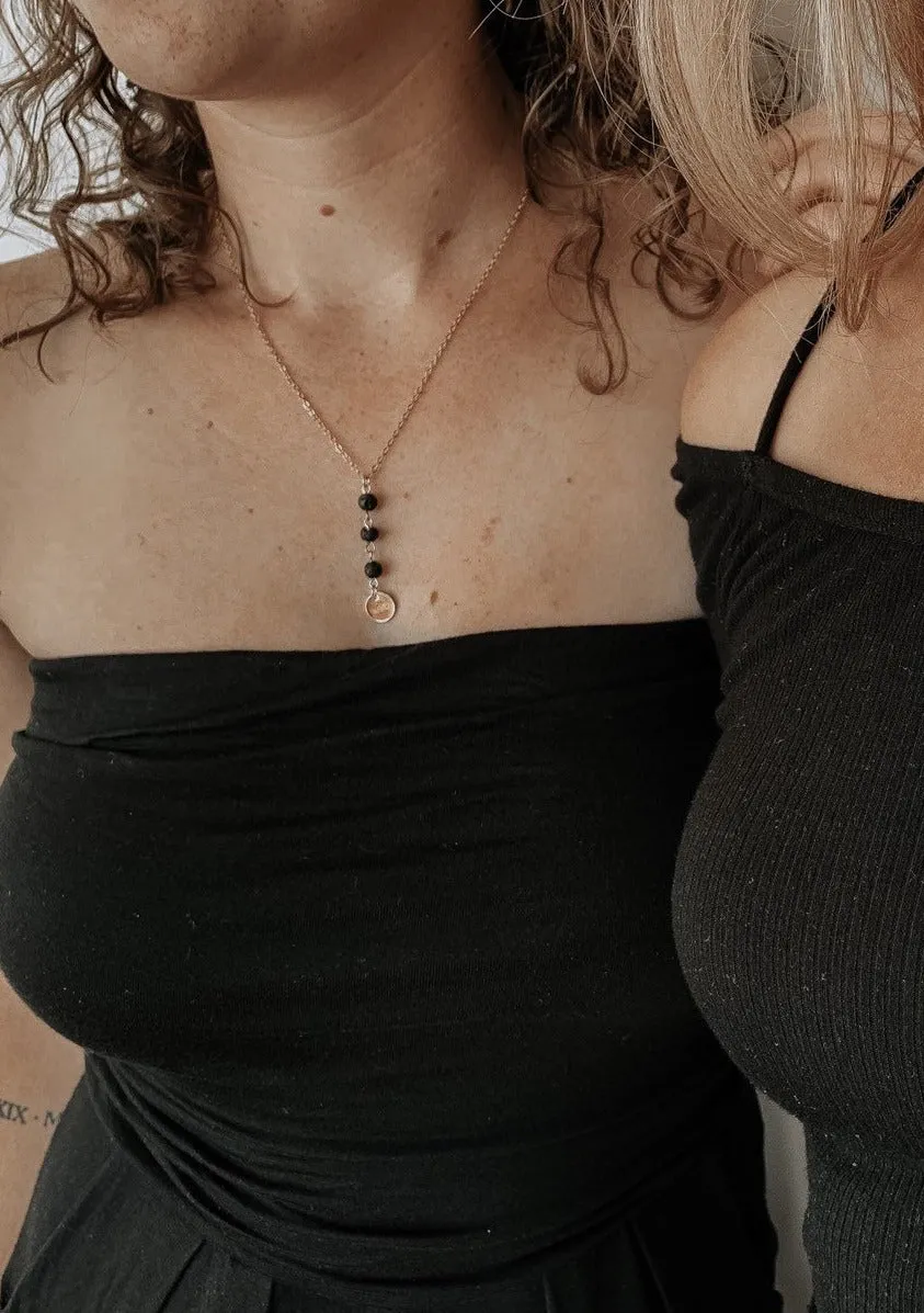 Diffuser Necklaces: Black Lava Stone and White Druzy Quartz