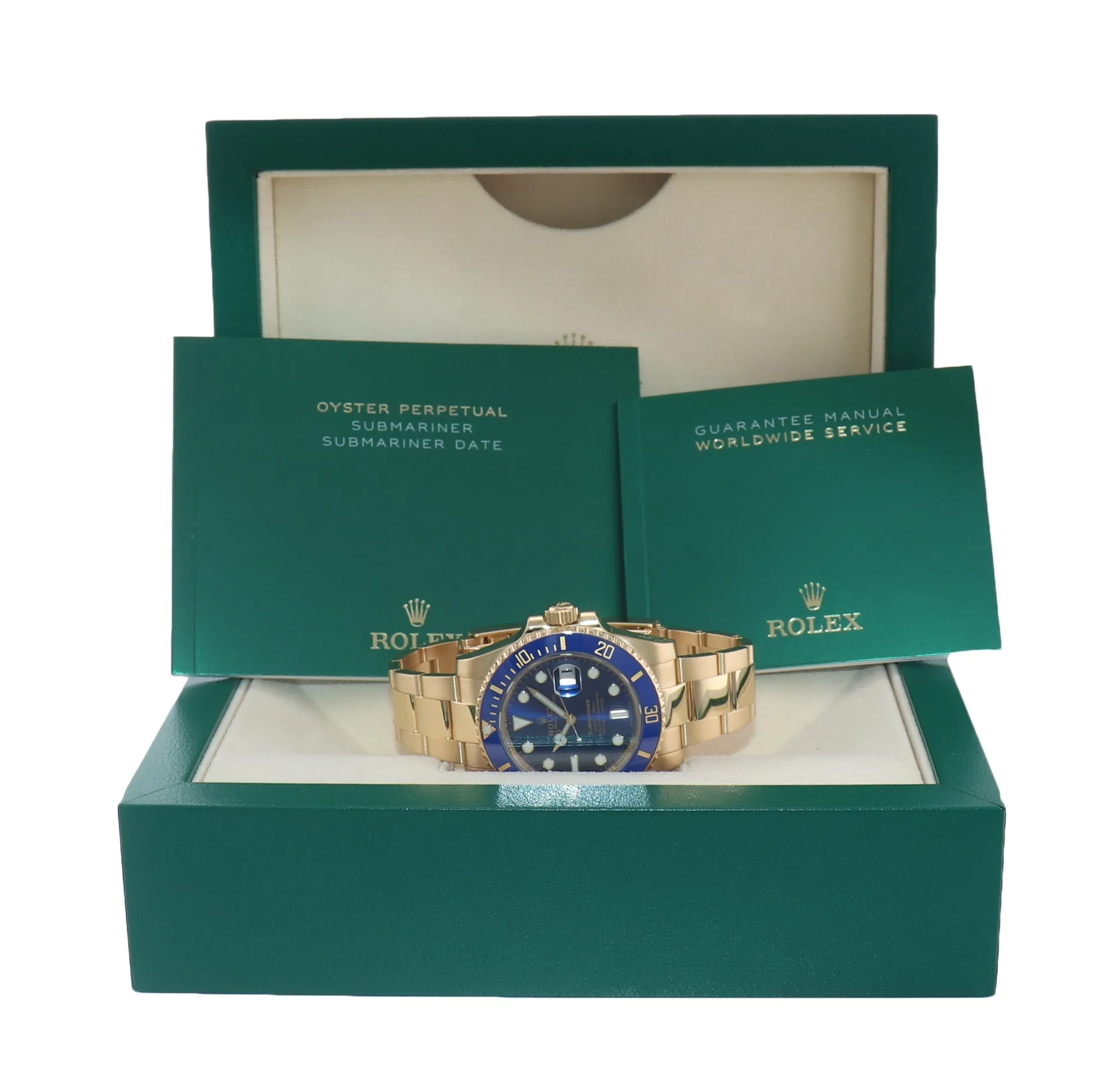 Discontinued 2019 Rolex Sunburst Blue Ceramic 116618 Yellow Gold 40mm Watch Box