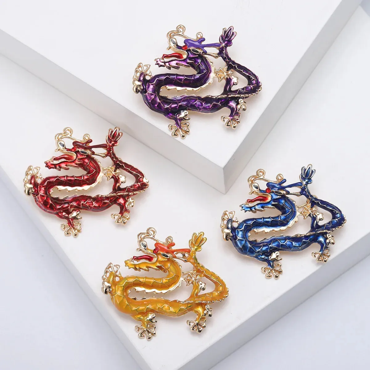Dmari Women Brooch Chinese Vintage Dragon Badge Enamel Pin Luxury Jewelry Accessories For Women Clothing New Year Gifts