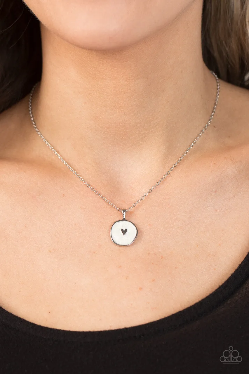 Do What You Love - White - Heart Emblem Seashell Paparazzi Short Necklace