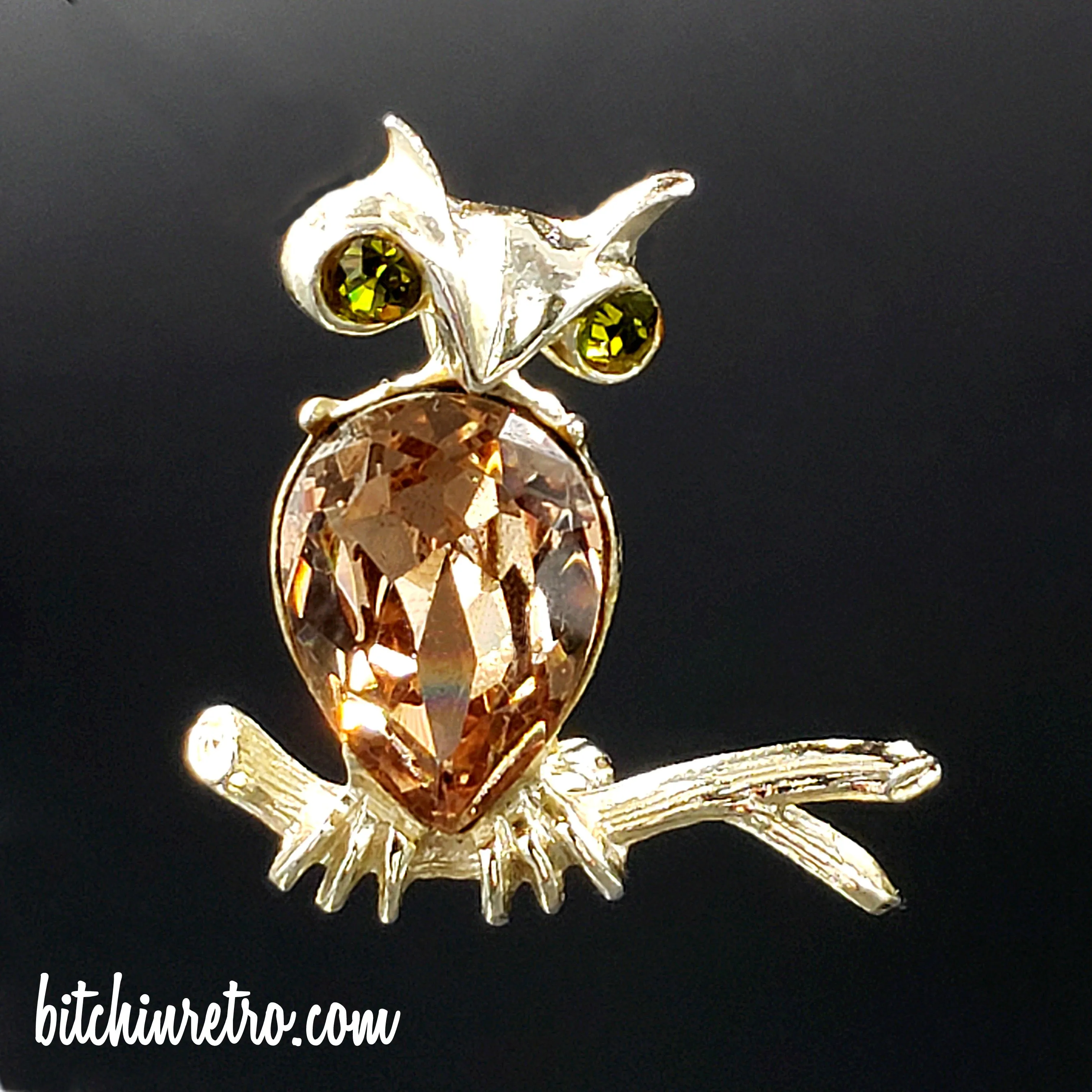 Dodds Vintage Rhinestone Owl Brooch