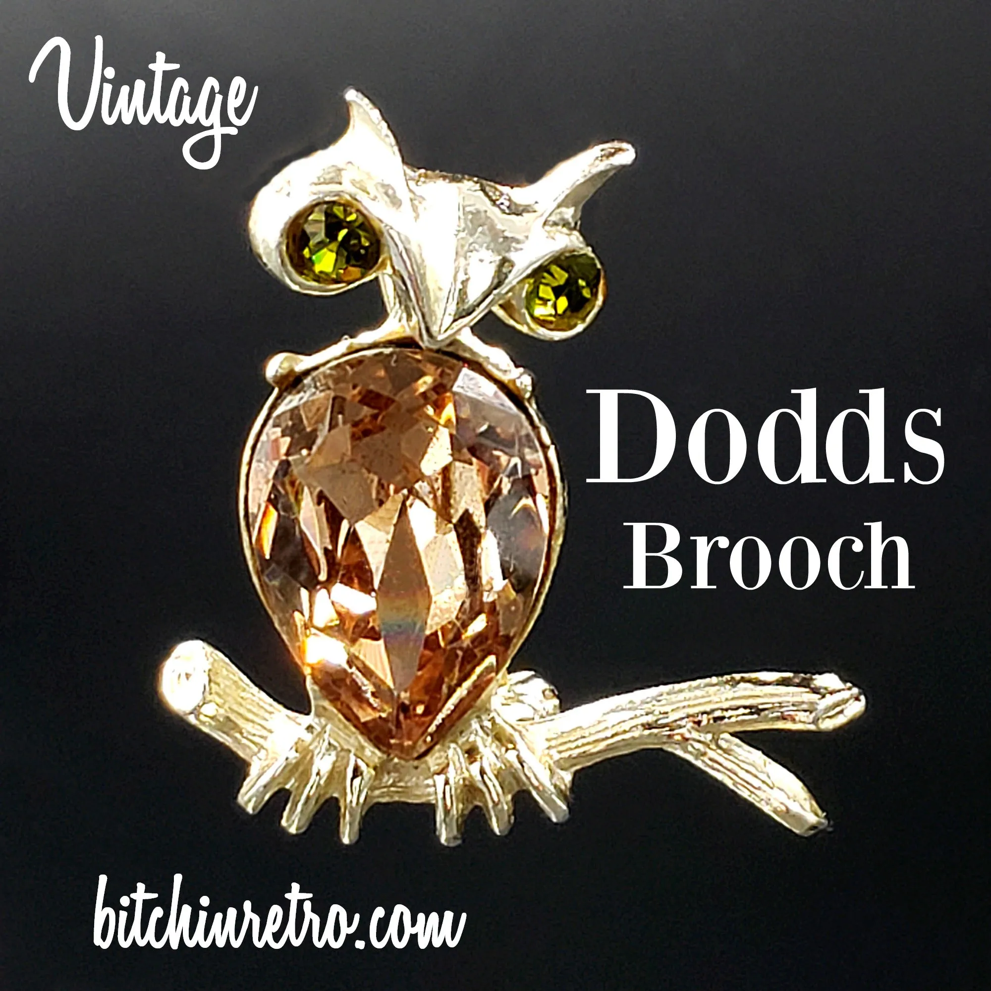 Dodds Vintage Rhinestone Owl Brooch