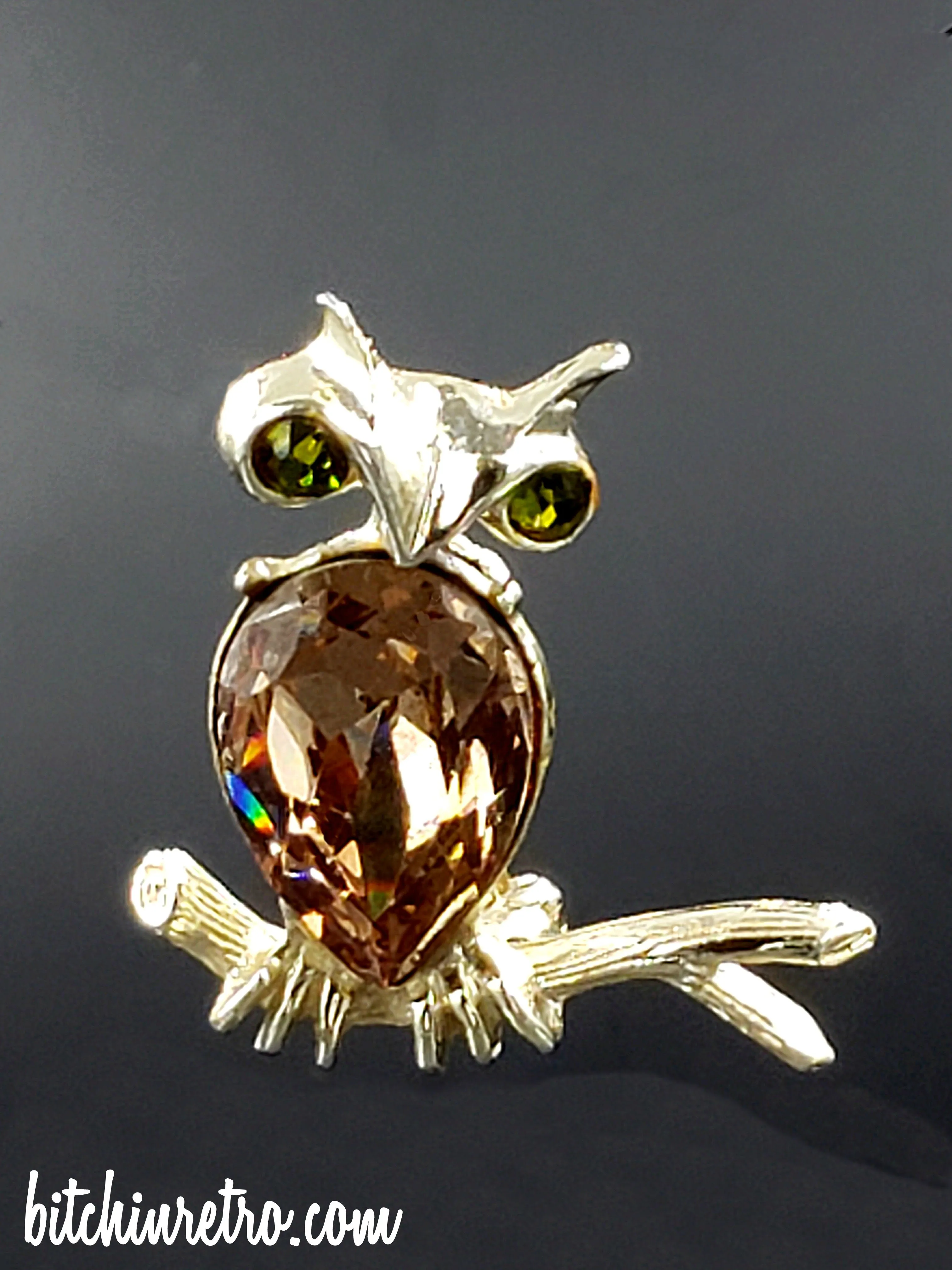Dodds Vintage Rhinestone Owl Brooch