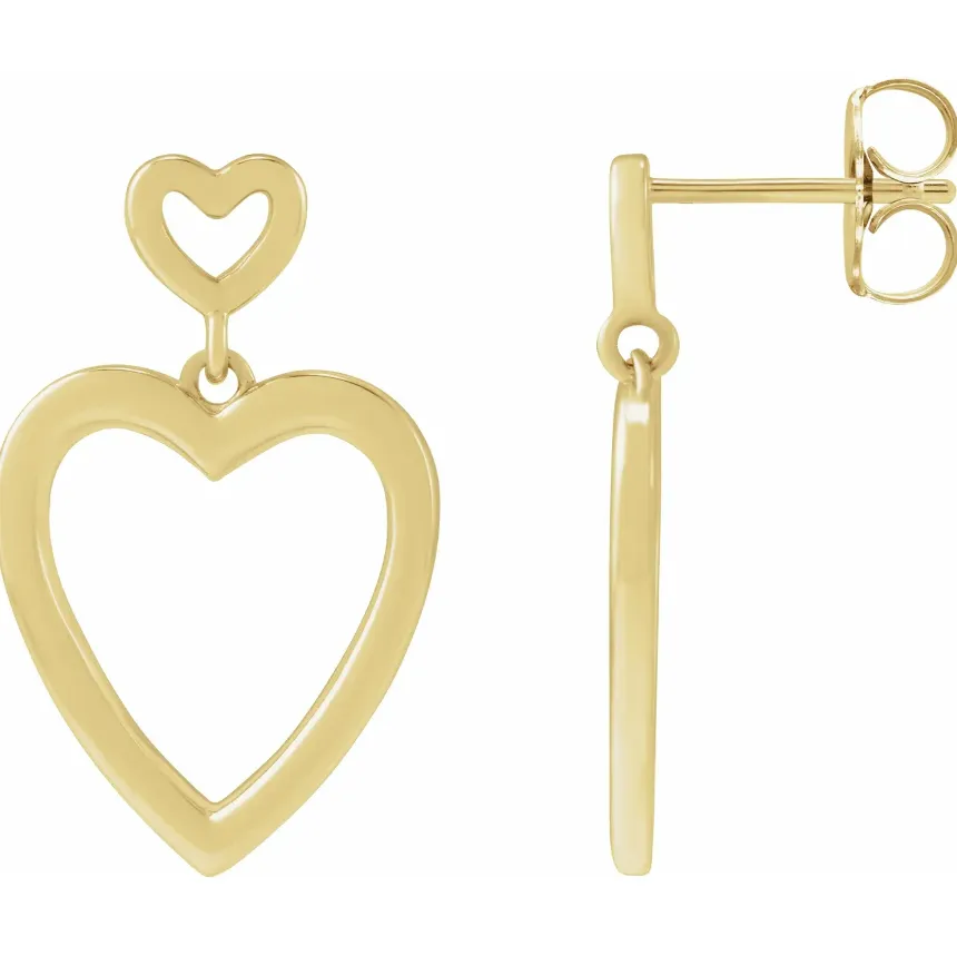 Double Heart Outline Drop Earrings
