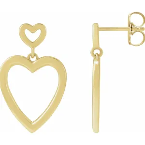 Double Heart Outline Drop Earrings