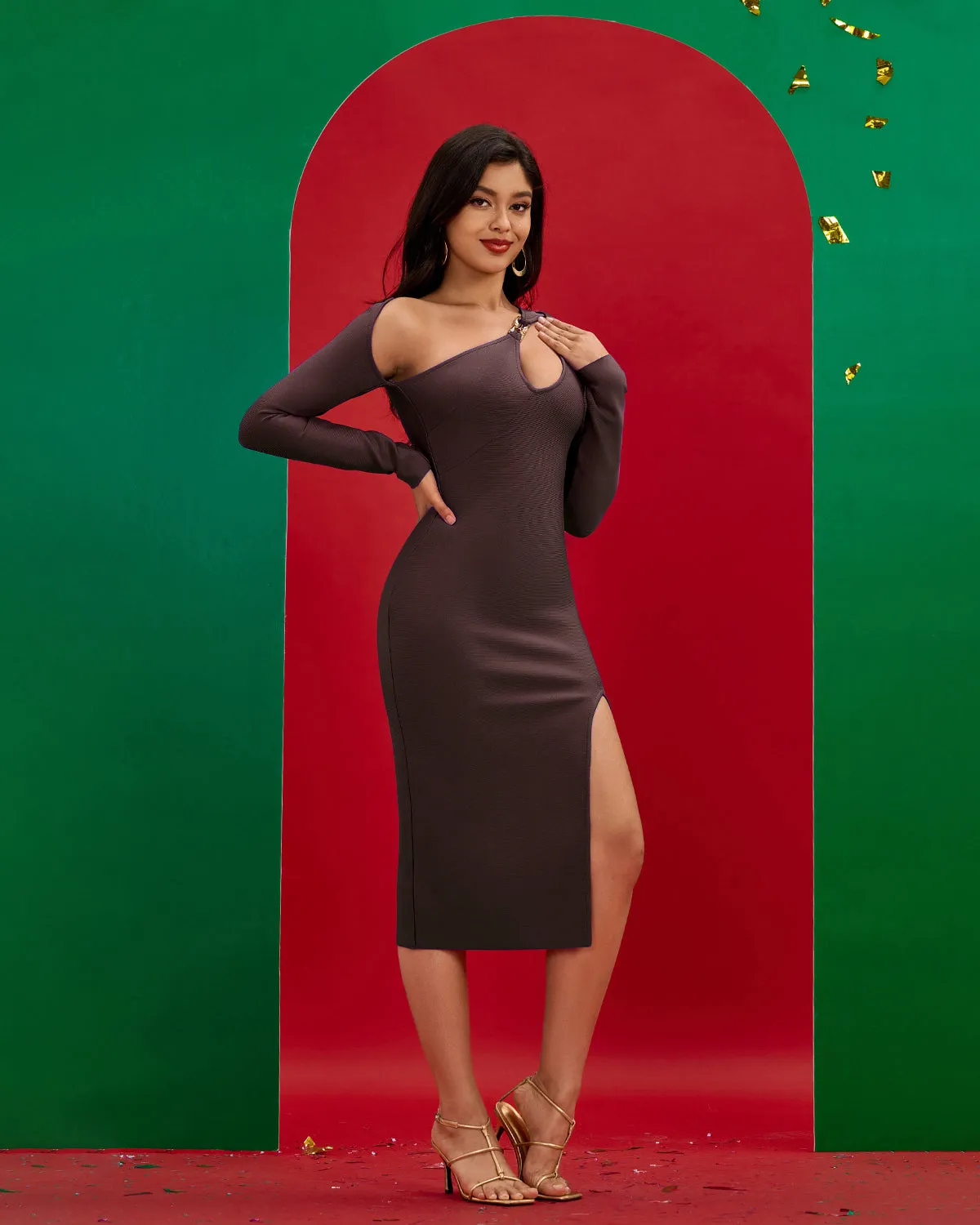 Double Rings Bandage Midi Dress