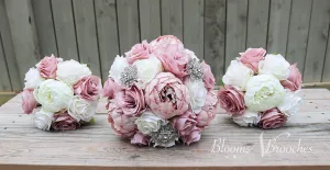 Dusty Rose and Ivory Wedding Bouquet, Wedding Flowers, Bridesmaid Bouquets, Corsage, bridal Flower Package