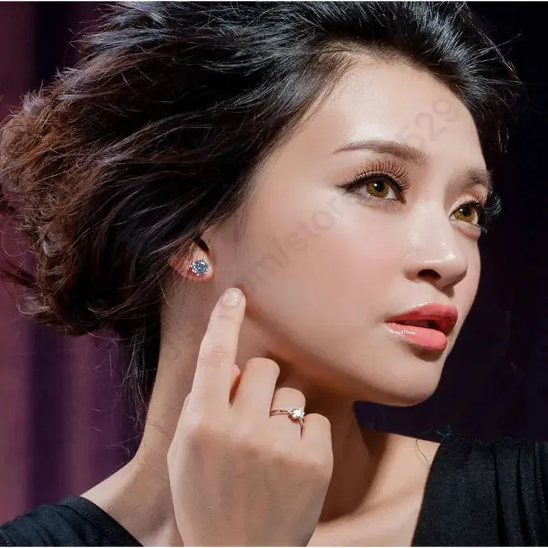 Elegant Classic Real 925 Sterling Silver Finger Rings Jewelry Crystal Cubic Zircons 6 Claws Women Engagement / Wedding Ring