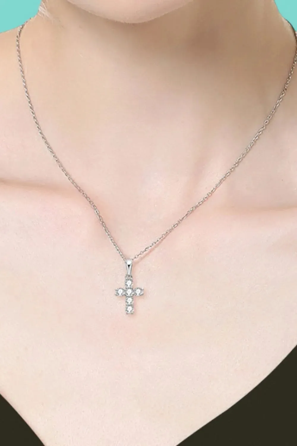 Elegant Moissanite Cross Necklace - Sterling Silver