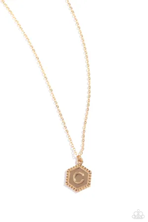 Emblematic Elegance - Gold - C - Initial Pendant Paparazzi Short Necklace