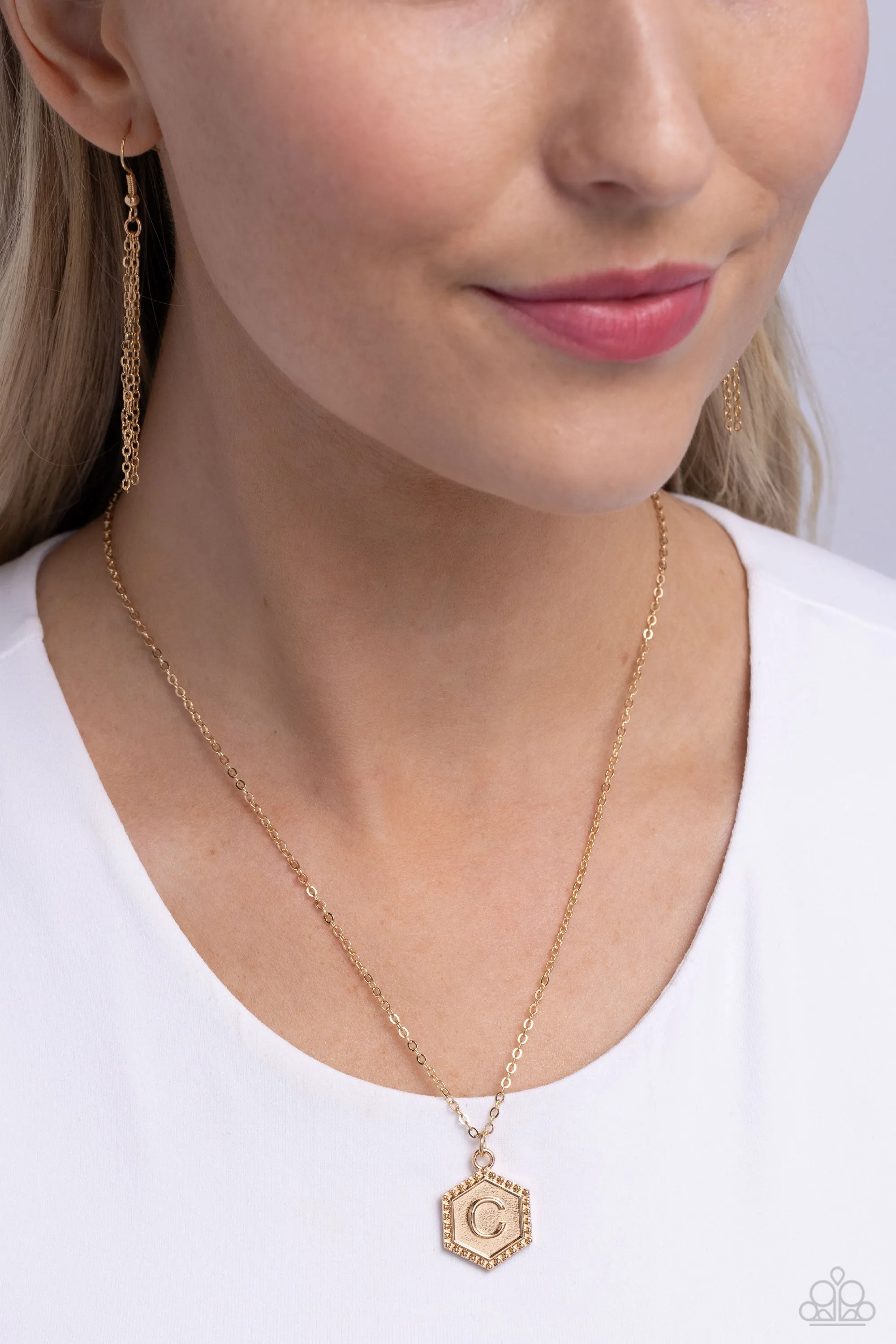 Emblematic Elegance - Gold - C - Initial Pendant Paparazzi Short Necklace