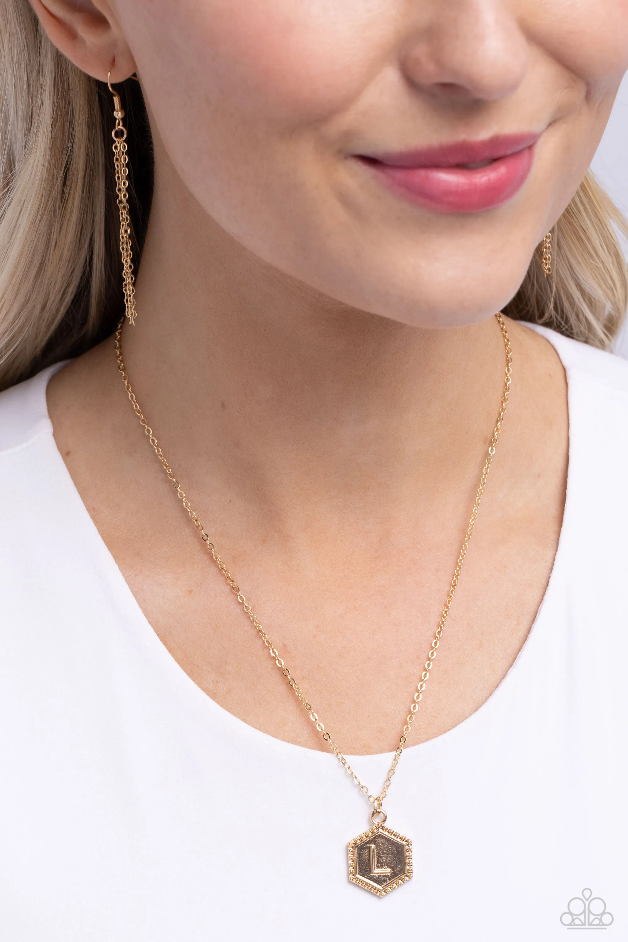 Emblematic Elegance - Gold - L - Initial Pendant Paparazzi Short Necklace
