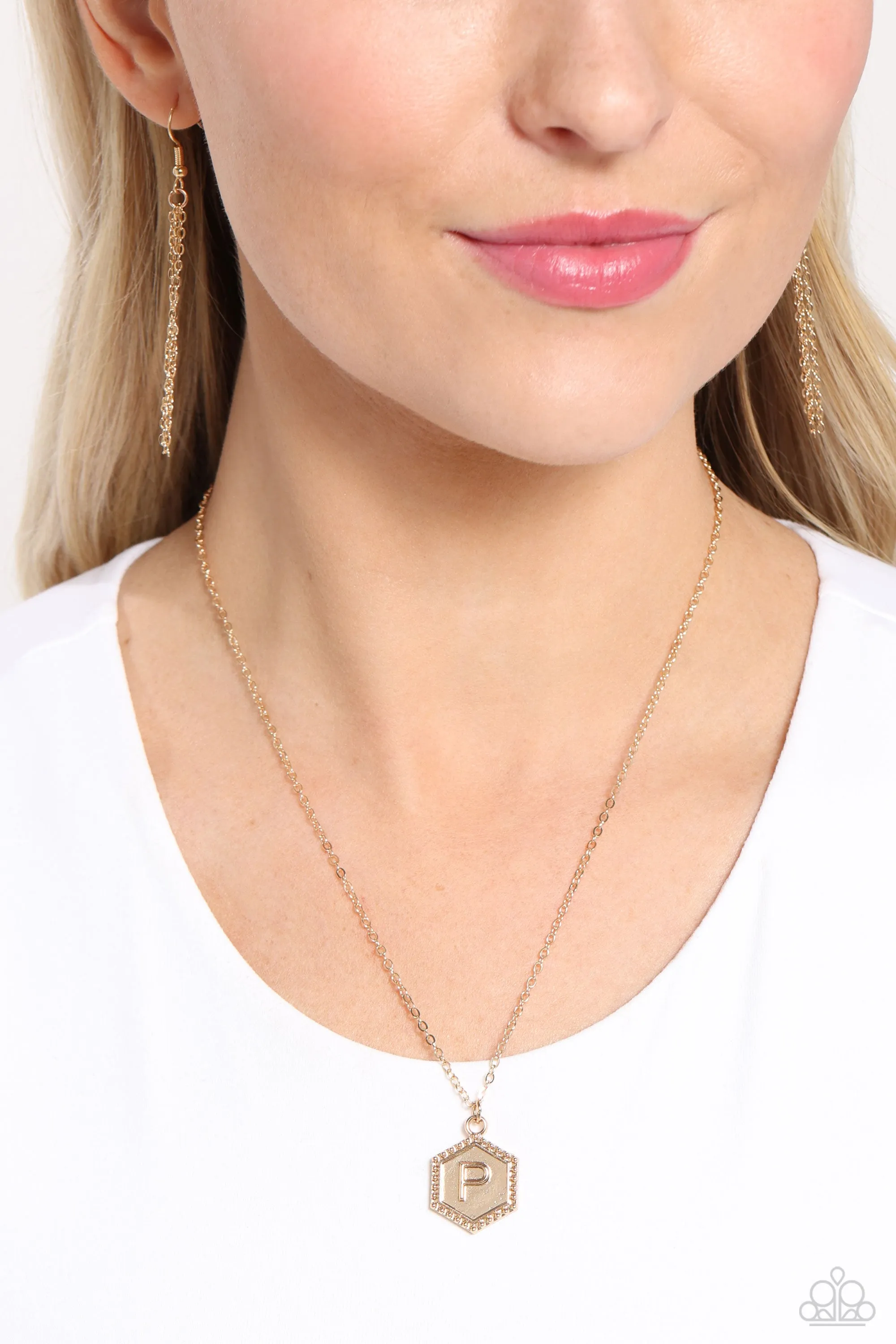 Emblematic Elegance - Gold - P - Initial Pendant Paparazzi Short Necklace