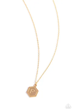 Emblematic Elegance - Gold - P - Initial Pendant Paparazzi Short Necklace