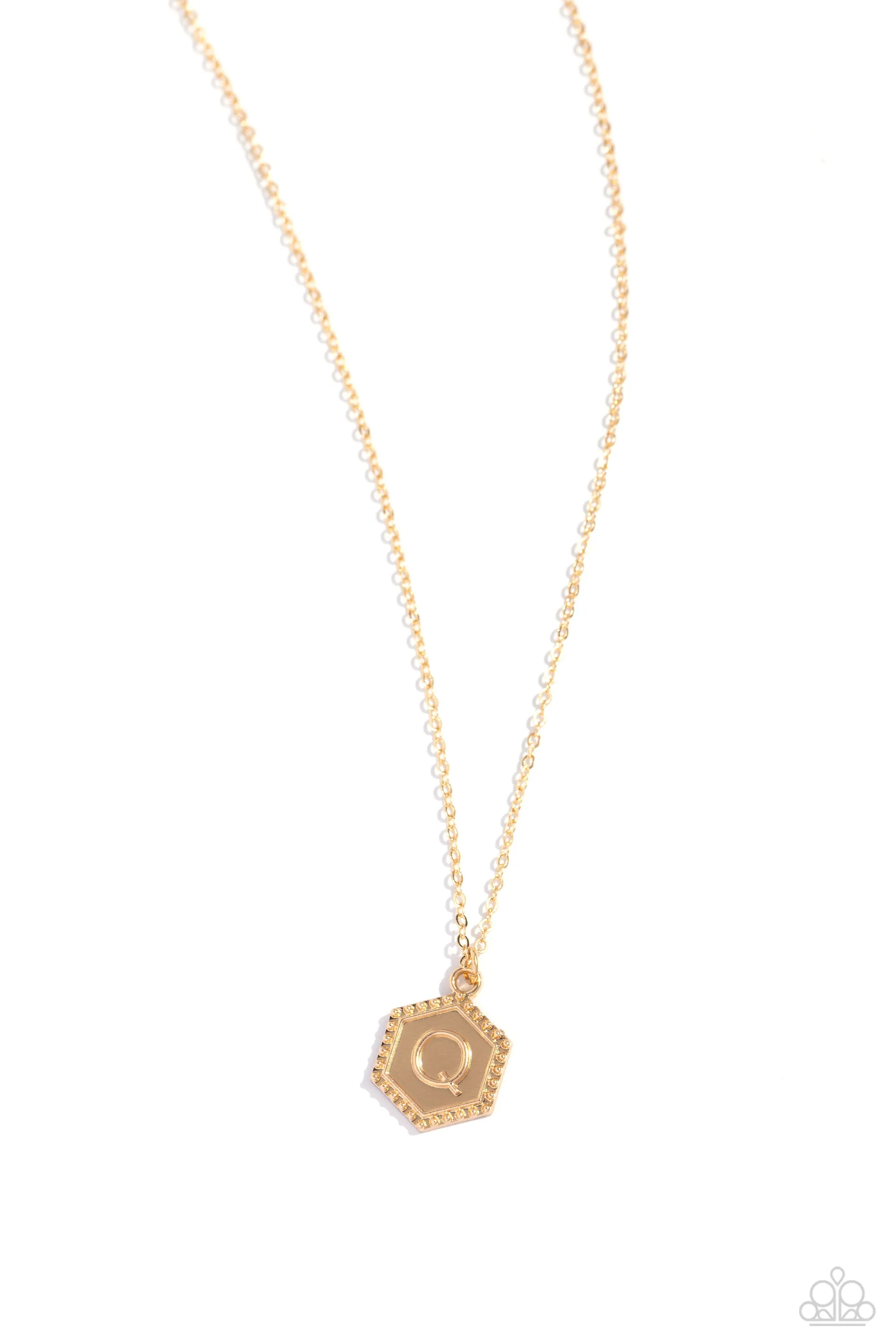 Emblematic Elegance - Gold - Q - Initial Pendant Paparazzi Short Necklace