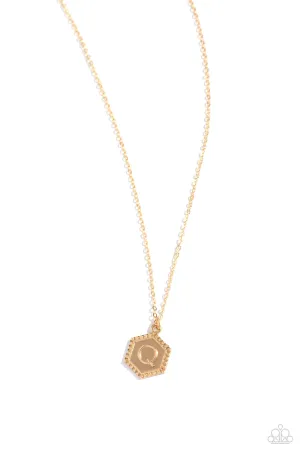 Emblematic Elegance - Gold - Q - Initial Pendant Paparazzi Short Necklace