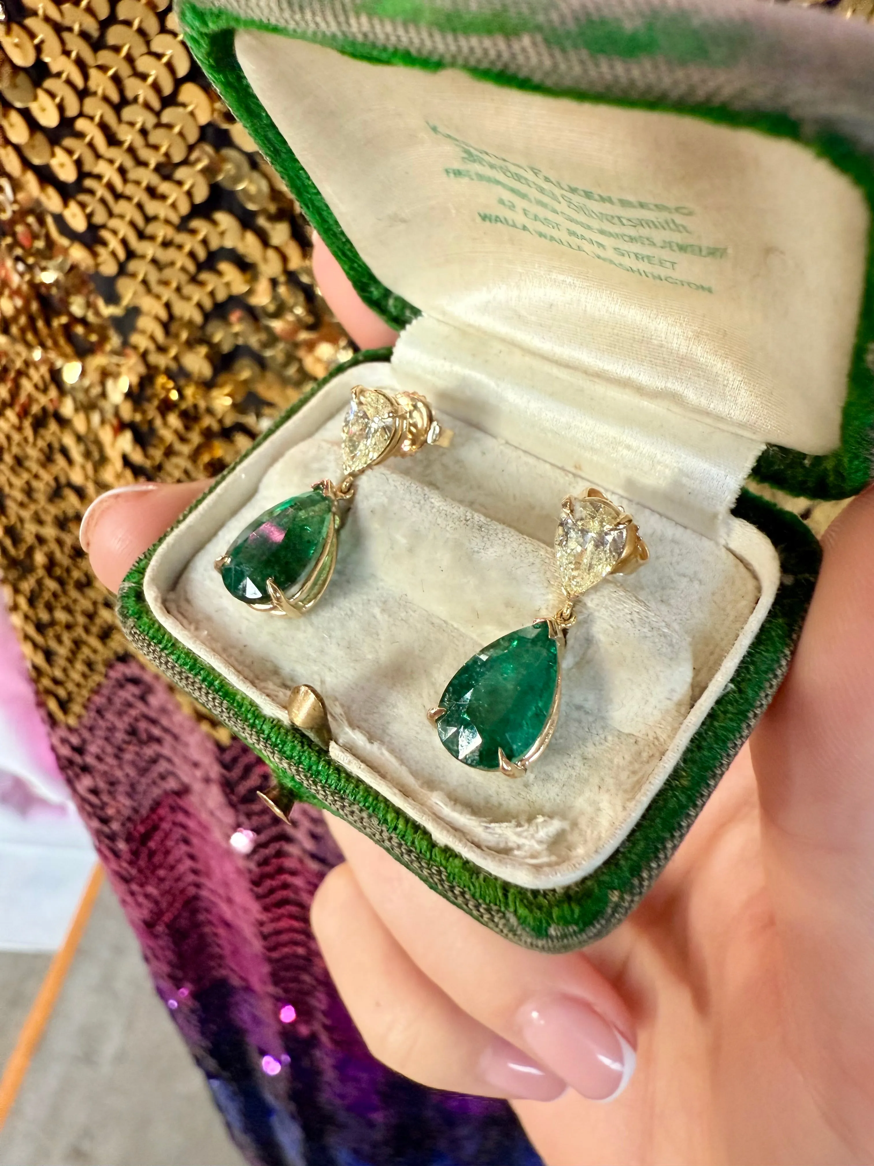 Emerald & Diamond Drop Earrings, 14k