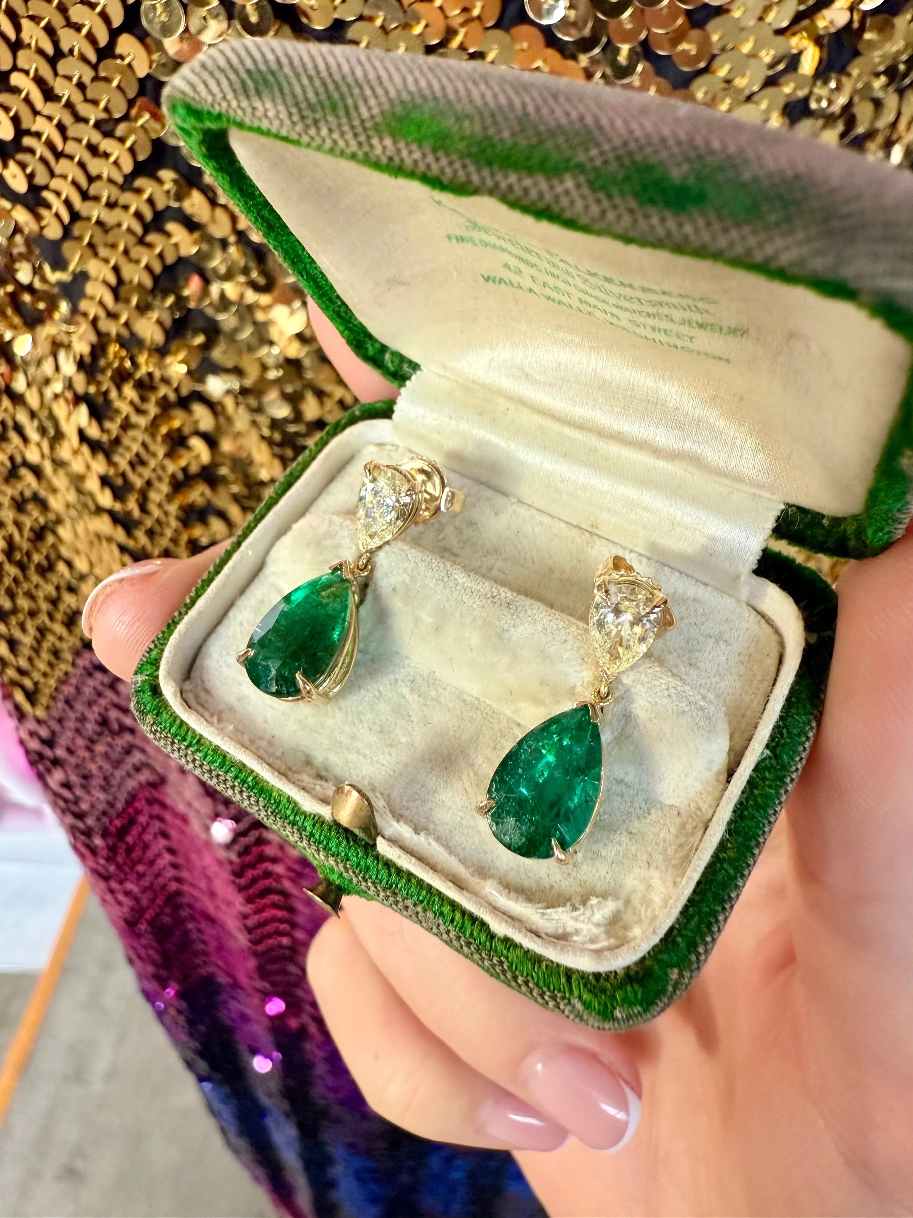 Emerald & Diamond Drop Earrings, 14k