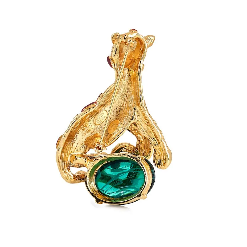 Emerald Stone Panther Pin