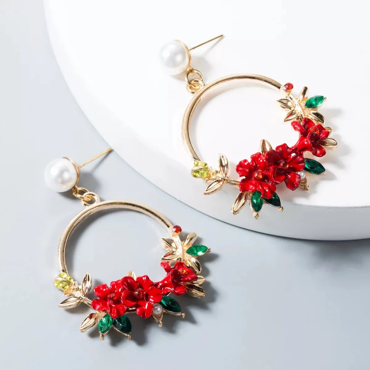Enamel Flower Hoop Earrings