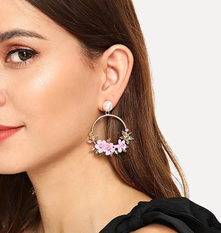 Enamel Flower Hoop Earrings