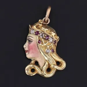Enamel Lady Charm | Art Nouveau Woman Charm