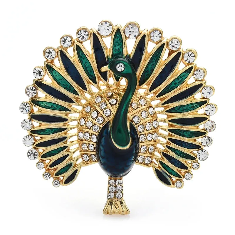 Enamel Peacock Brooch Pins Winter Fashion Jewelry Animal Brooches Gift
