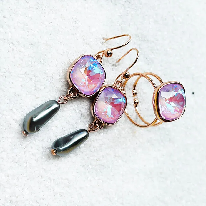 Endora Lavender and Grey Pearl Drop Swarovski Earrings