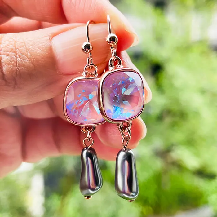 Endora Lavender and Grey Pearl Drop Swarovski Earrings