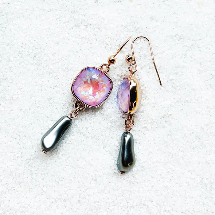 Endora Lavender and Grey Pearl Drop Swarovski Earrings