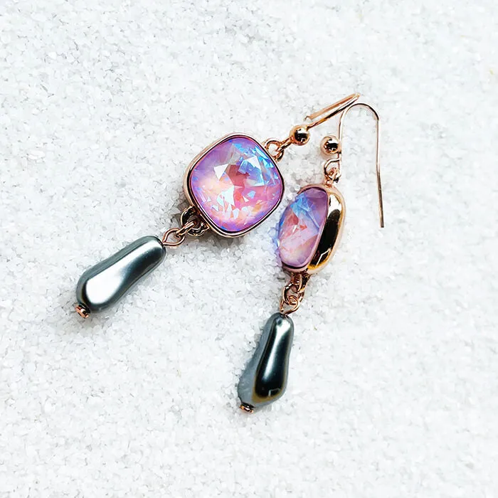 Endora Lavender and Grey Pearl Drop Swarovski Earrings