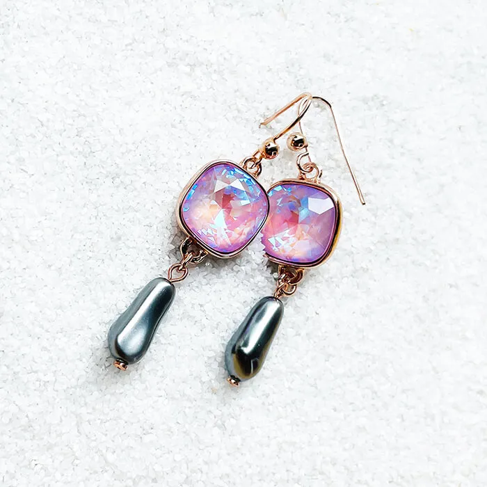Endora Lavender and Grey Pearl Drop Swarovski Earrings