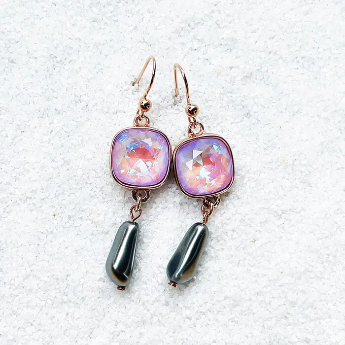 Endora Lavender and Grey Pearl Drop Swarovski Earrings