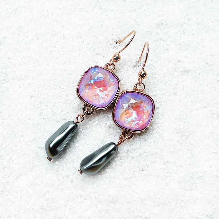 Endora Lavender and Grey Pearl Drop Swarovski Earrings