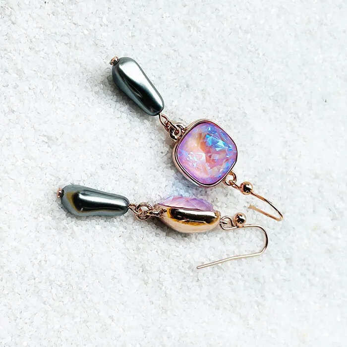 Endora Lavender and Grey Pearl Drop Swarovski Earrings