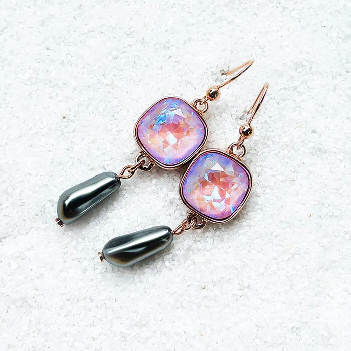 Endora Lavender and Grey Pearl Drop Swarovski Earrings