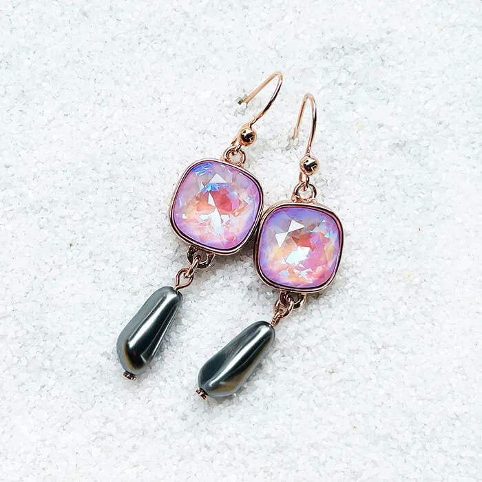 Endora Lavender and Grey Pearl Drop Swarovski Earrings