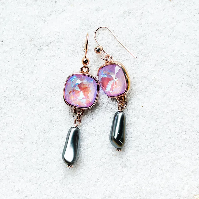 Endora Lavender and Grey Pearl Drop Swarovski Earrings