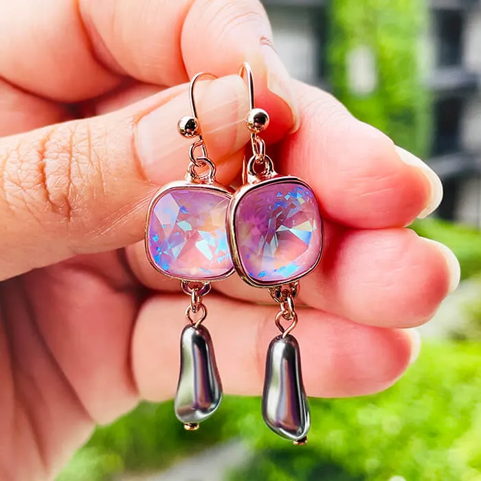 Endora Lavender and Grey Pearl Drop Swarovski Earrings