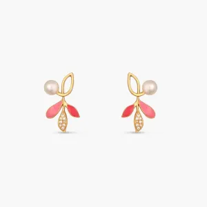 Eriha Pearl Statement Pink Leaf Stud Earrings