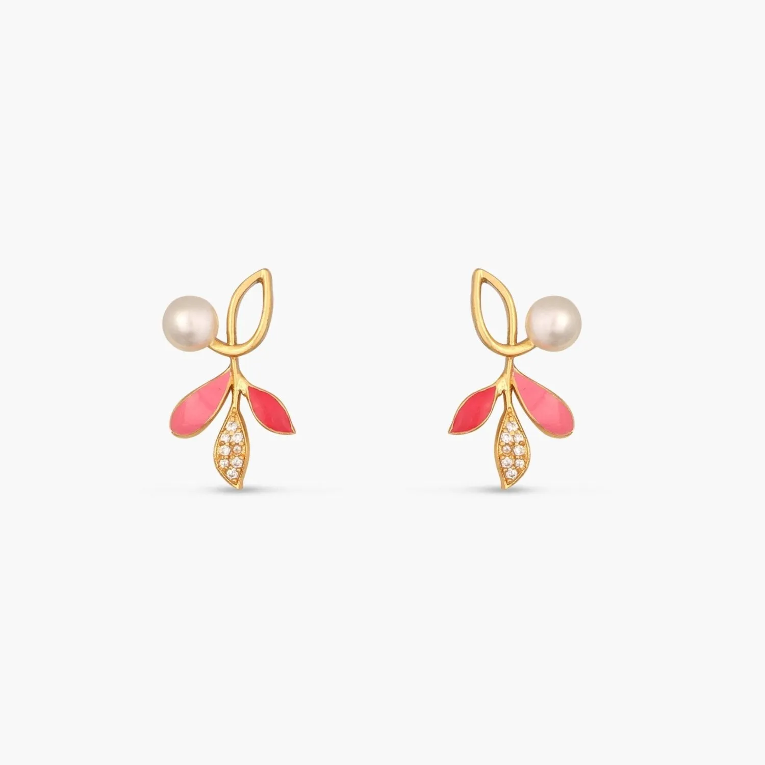 Eriha Pearl Statement Pink Leaf Stud Earrings