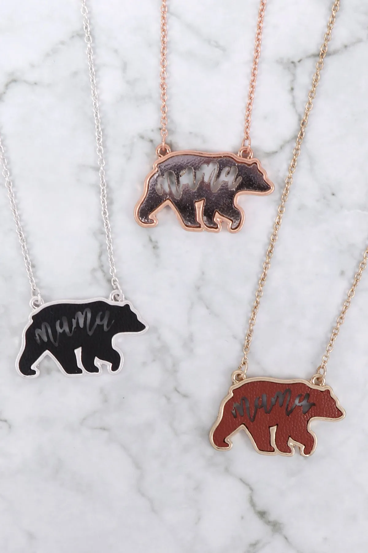 ES1637 - LEATHER BEAR METAL CHAIN PENDANT NECKLACE AND EARRING SET