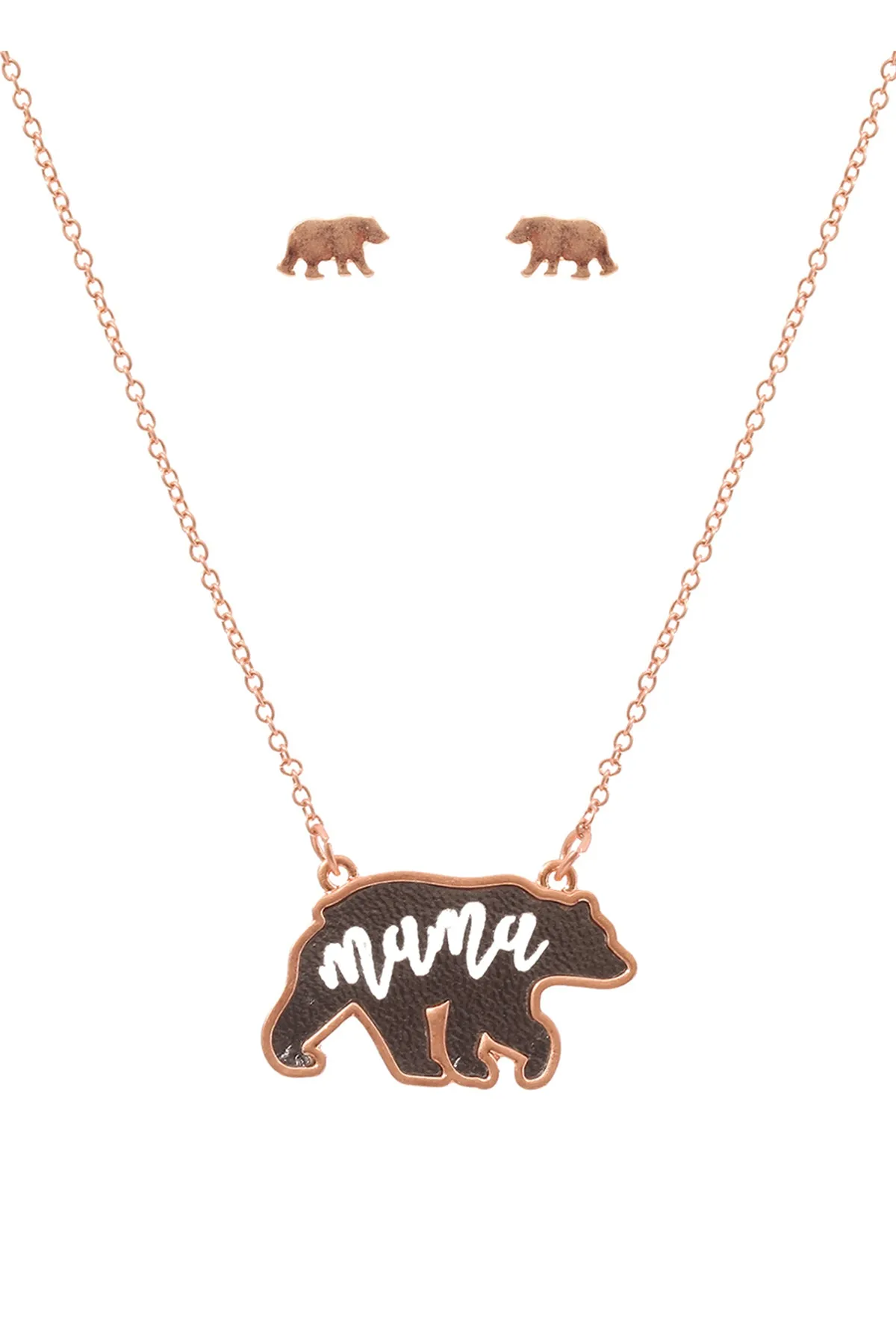 ES1637 - LEATHER BEAR METAL CHAIN PENDANT NECKLACE AND EARRING SET