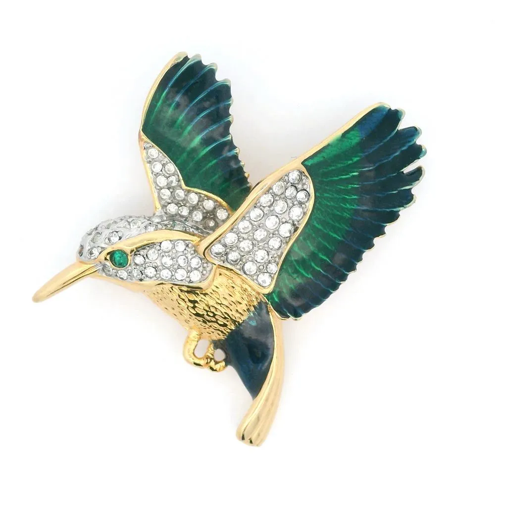 Estate Costume Rhinestone & Enamel Hummingbird Brooch