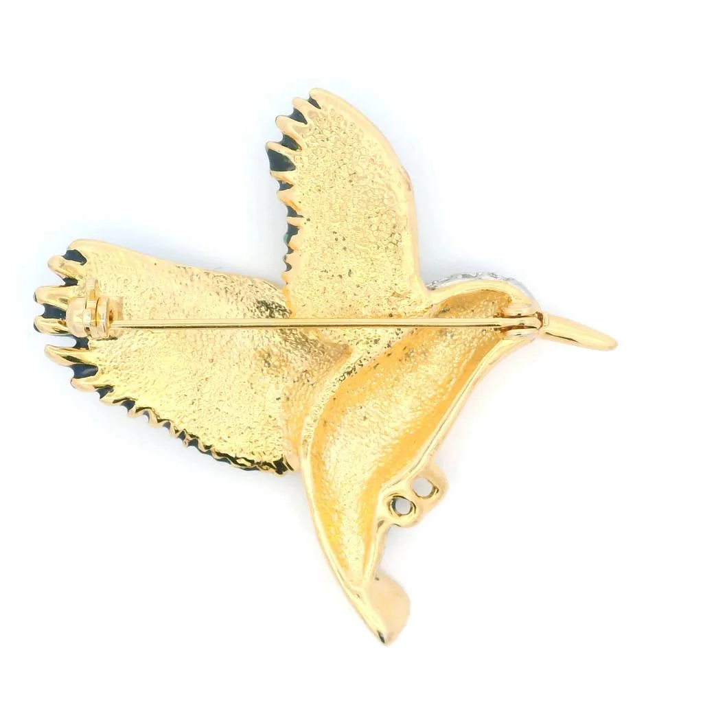 Estate Costume Rhinestone & Enamel Hummingbird Brooch